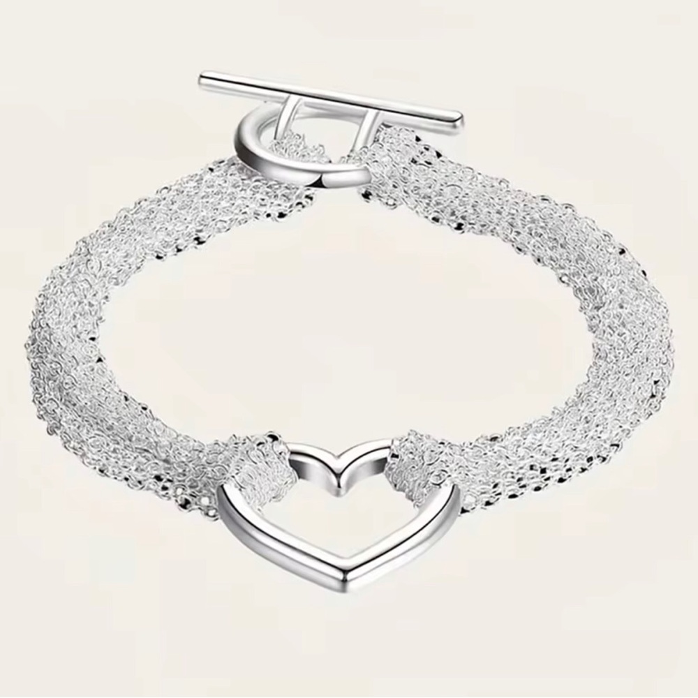 Sterling Silver Heart Multi-Strand Toggle Bracelet
